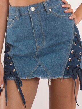 Chelsea & Violet Blue Denim Lace-Up Mini Skirt